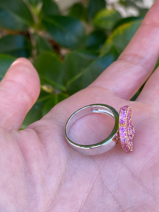 18k white and rose gold with pink sapphire daisy flower ring size 6.75