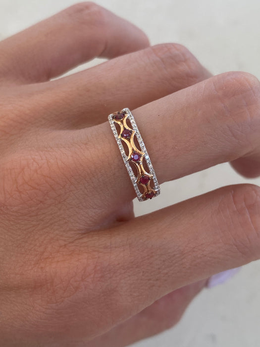 14K Rose Gold Natural Diamond & Ruby Ring