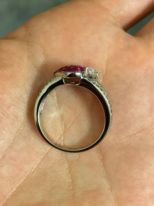 18k white gold invisible set ruby diamond heart ring size 8.5