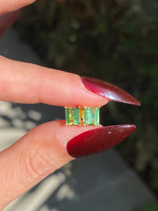 14k baguette green tourmaline stud earrings
