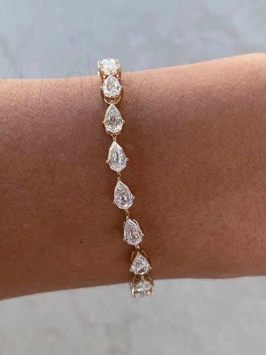 14K Gold Pear Step-Cut Lab Diamond Tennis Bracelet — 7.70 TCW