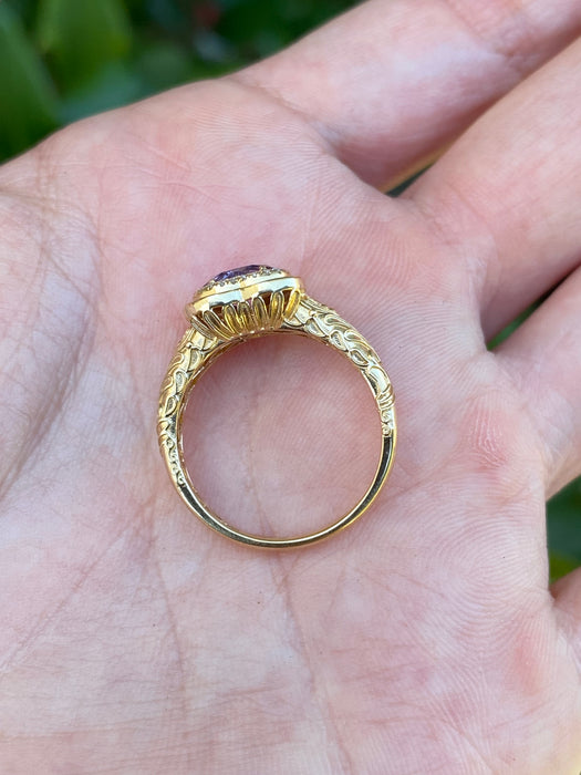 18K Gold Pink Sapphire Heart & Diamond Ring – 1.03 CT Unheated Sapphire – Size 6.5