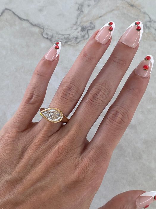 14K Gold 3.31 Carat East-West Step-Cut Pear Lab Diamond Ring