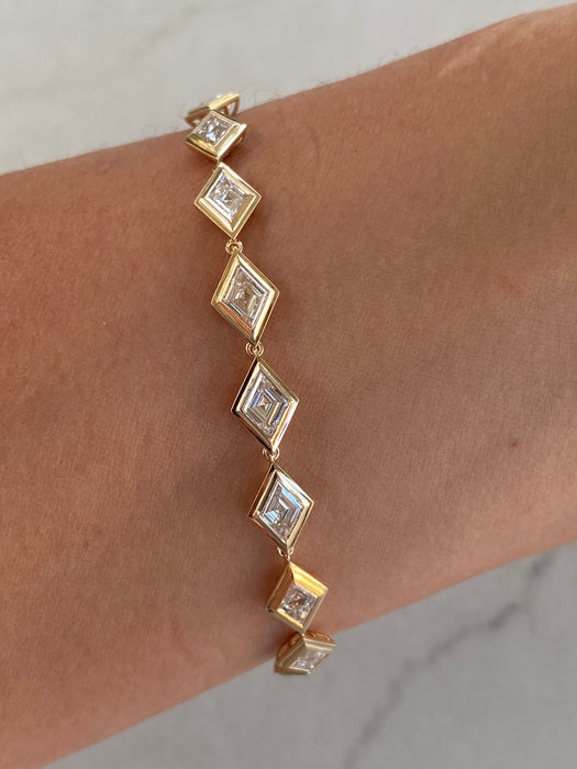 14K Gold Bezel Set Lozenge-Cut Lab Diamond Bracelet- 6 TCW