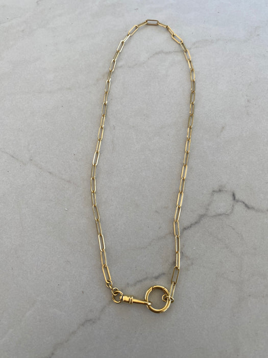 14K Gold Paperclip Chain Necklace with Swivel Dog Clip & Large Push Clasp | 16”