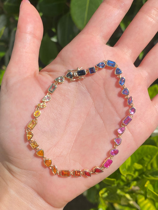 14k rainbow sapphire bracelet 8”