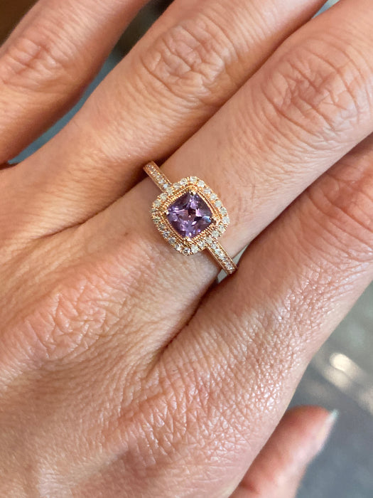 14k rose gold diamond amethyst ring size 6.5