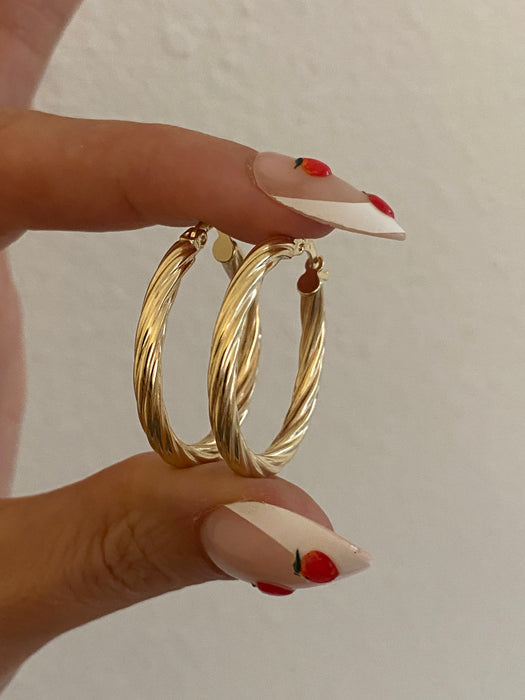 14K Gold Twisted Croissant Hoop Earrings