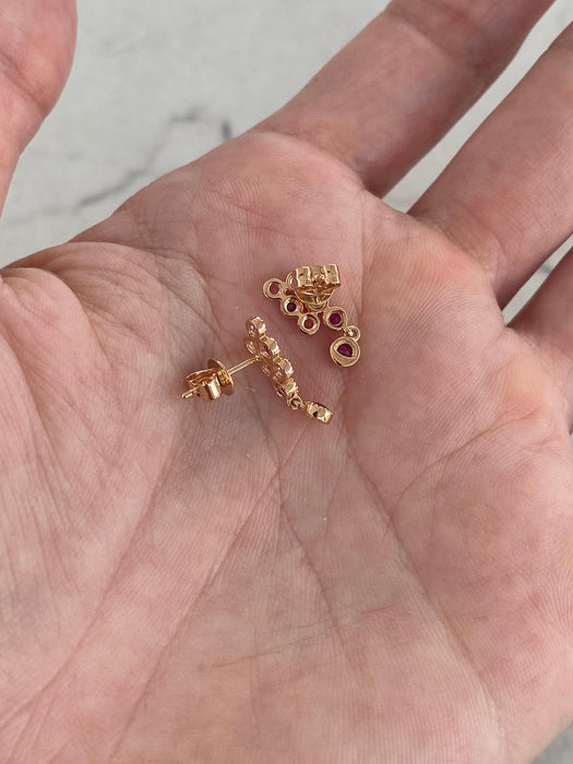 14K Rose Gold Ruby & Pink Sapphire Drop Earrings
