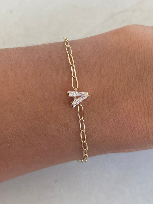 14K Gold Paperclip Bracelet with Lab Diamond Letter A Charm