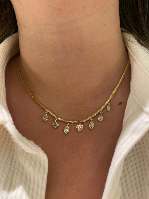 14K Gold Lab Diamond Charm Snake Chain Necklace