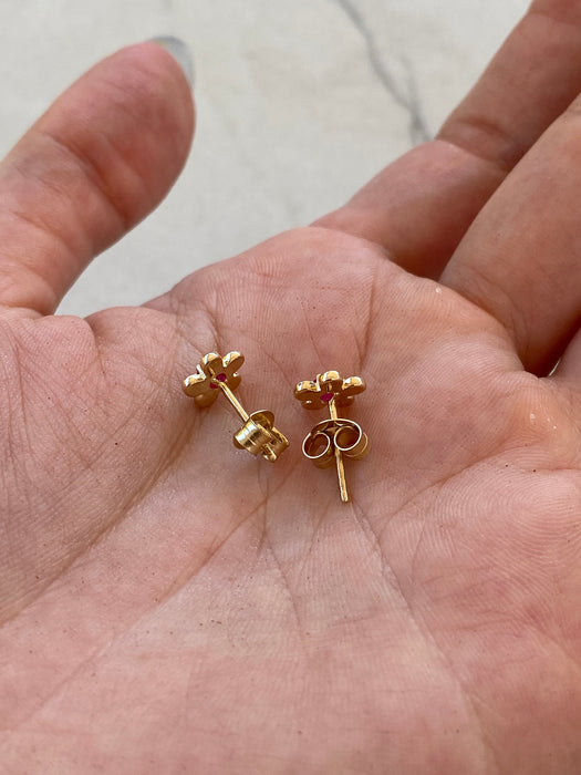 14K Natural Ruby Flower Stud Earrings — 0.35 TCW