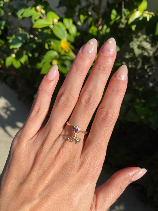 14k diamond spinner ruby ram flower ring size 7