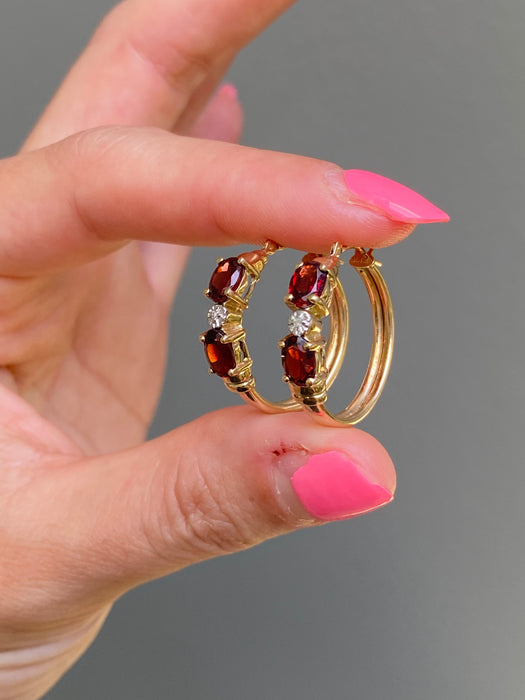 14k garnet diamond hoop earrings