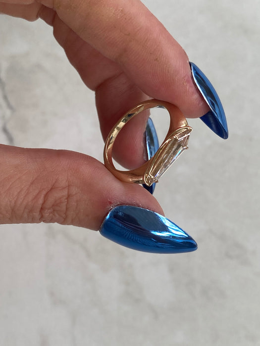 14K Light Champagne Shield-Cut Lab Diamond Ring