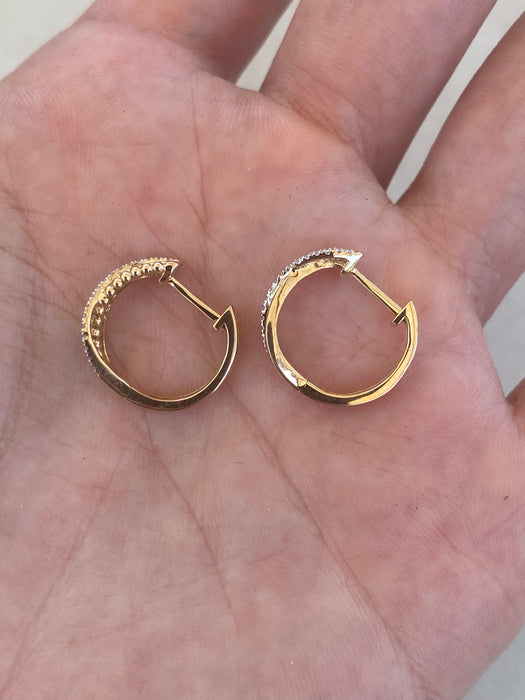 14K Natural Diamond Three-Row Crossover Huggie Earrings