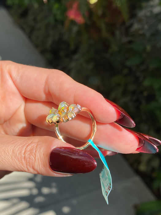 14k opal flower diamond ring size 7.25