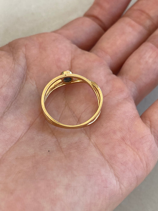 14K Gold Bezel-Set Blue Sapphire & Diamond Triple Band Ring