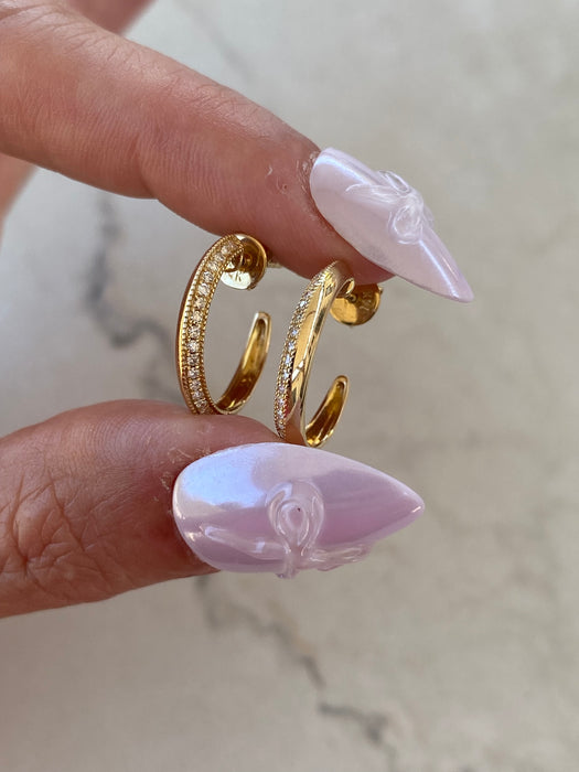 14K Gold Knife Edge Diamond J Hoop Earrings