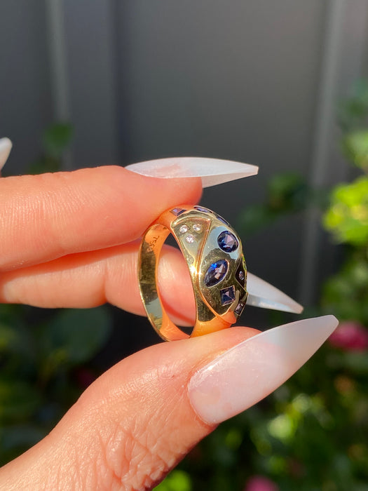 18k diamond blue sapphire ring size 6.5