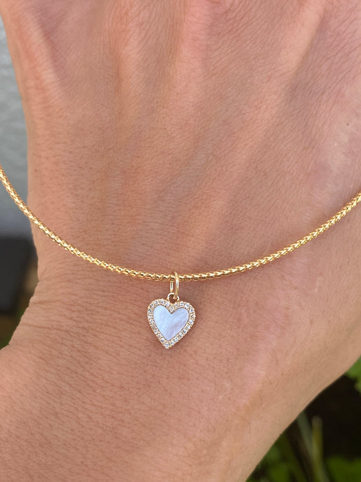 14K Gold Diamond Mother of Pearl Heart Charm