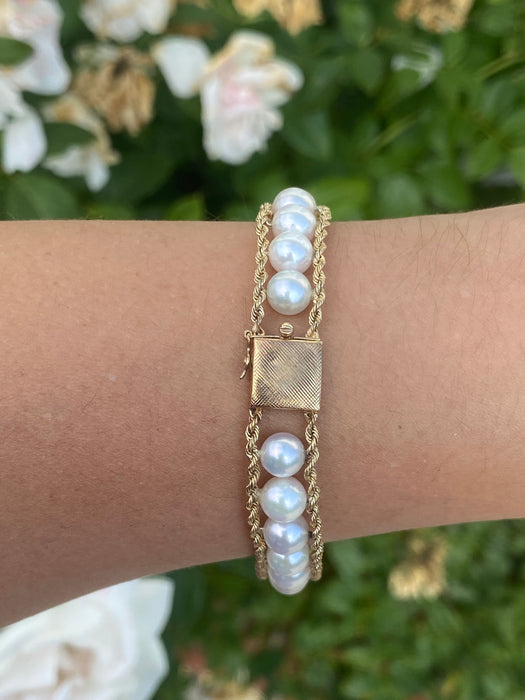 14k double rope pearl bracelet 7.25”
