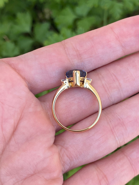 Vintage 18K Blue Sapphire & Diamond Heart Ring Size 6.5