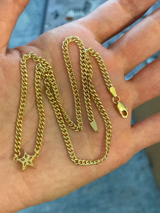 14K Gold Natural Diamond Star Curb Necklace