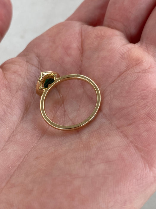 10K Gold Malachite Heart Halo Ring with Lab White Sapphire – Size 6.75