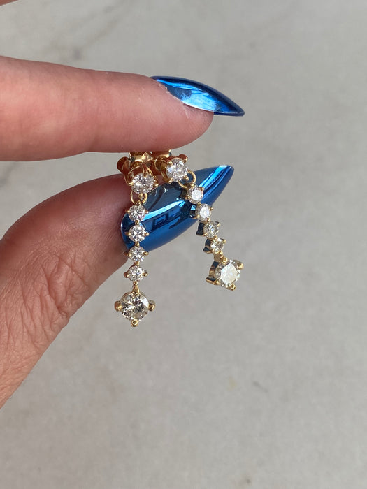 Vintage 18K Gold 1.46 TCW Natural Diamond Drop Earrings