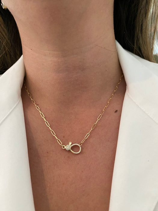 14K Gold Paperclip Diamond Clasp Necklace