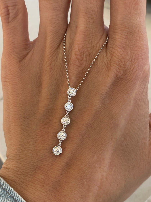 14K White Gold Bezel-Set Lab Diamond Lariat Necklace