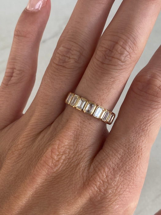 14K Bezel-Set Emerald Cut Lab Diamond Ring