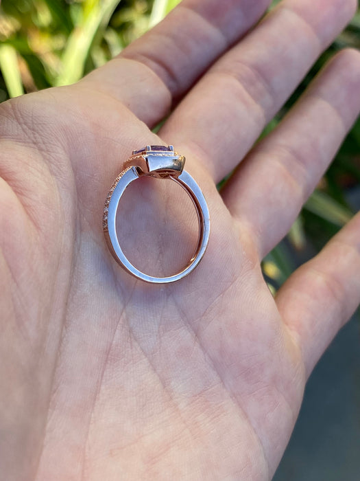 14k rose gold diamond amethyst ring size 6.5