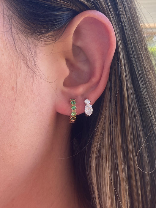 14K Gold Hexagon Tsavorite Garnet Huggie Earrings