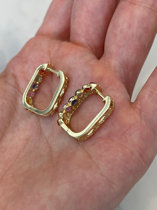 14K Gold Rainbow Sapphire & Diamond Earrings