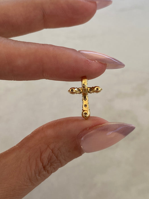 Vintage 18K Gold Diamond Cross Pendant