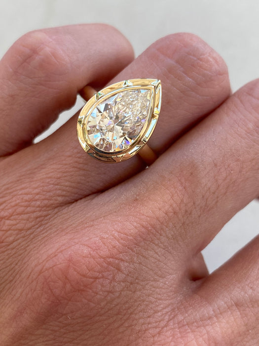 14K Double Bezel Set 3.02 Carat Lab Pear Diamond Ring