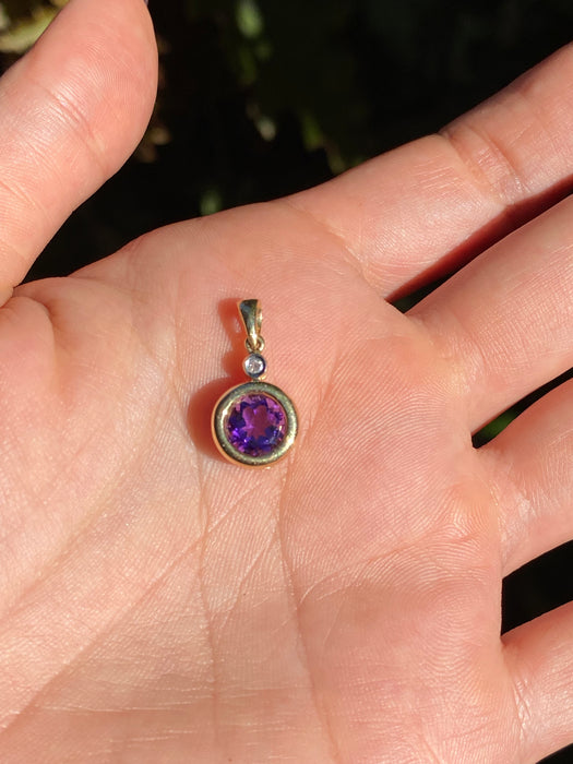 14k bezel set amethyst diamond pendant