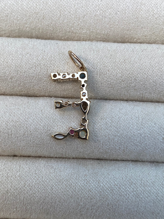 14k rainbow initial E letter pendant charm