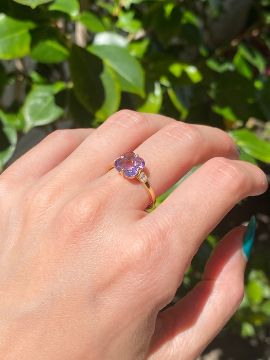 14k flower amethyst diamond ring size 7.25