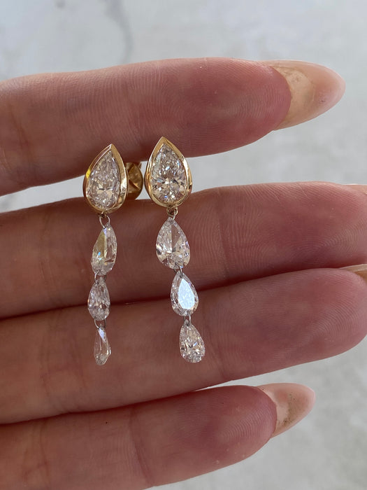 14K Gold 5.13 Carat Floating Pear Lab Diamond Drop Earrings
