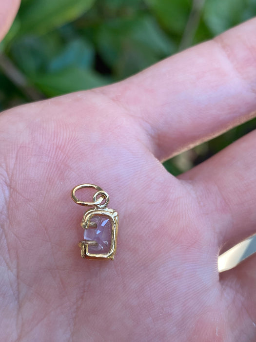 14k lavender quartz letter E pendant charm
