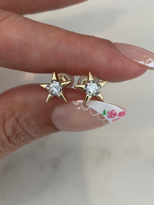 14K Gold Diamond Star Stud Earrings | 0.22 CTW Natural