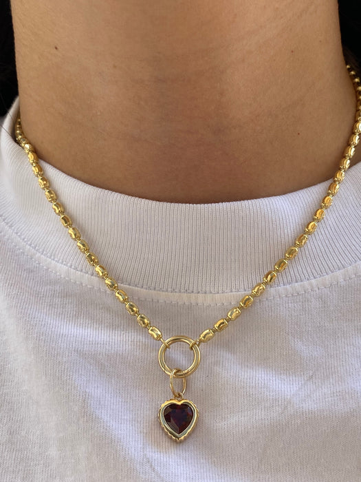 14K Gold Scalloped Garnet Heart Charm