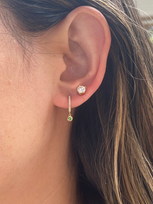 14K Gold Diamond & Green Garnet Dangle Huggie Earrings
