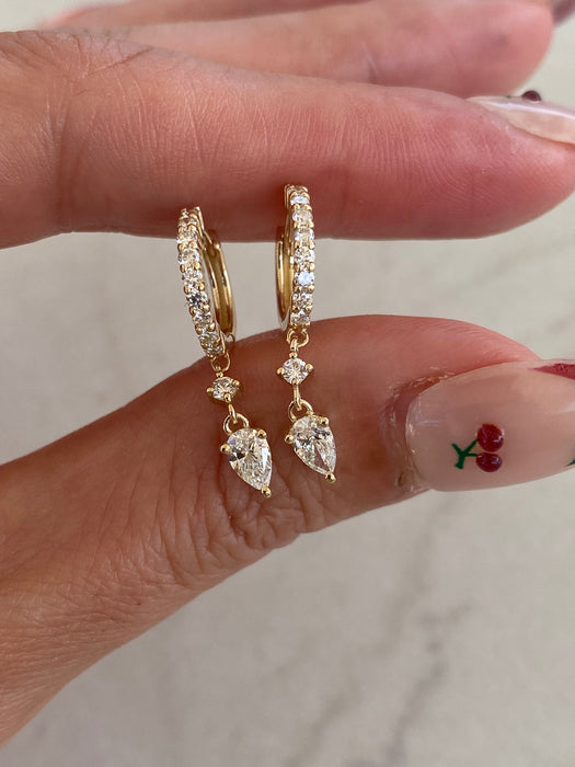 14K Gold Lab Diamond Huggie Earrings with Articulated Charms