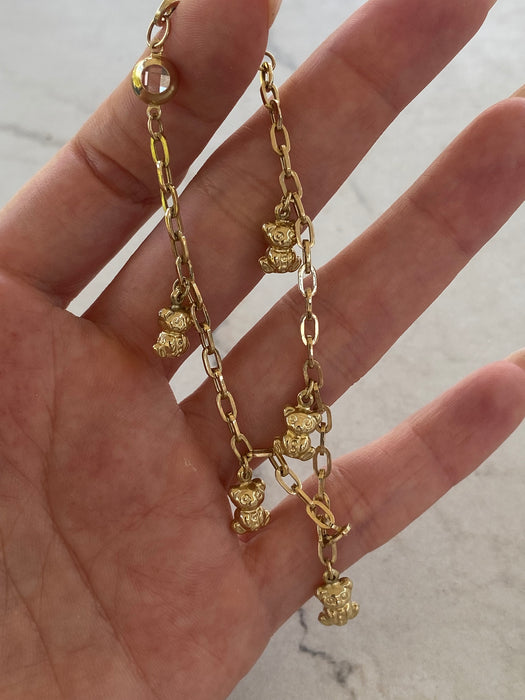 14K Gold Puffy Bear Charm Bracelet