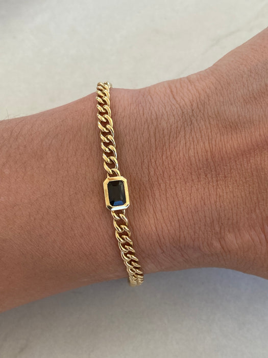 14K Gold Blue Sapphire Curb Bracelet