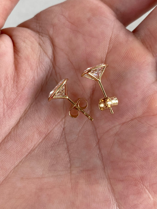 14K Gold 2.1 TCW Oval Cut Lab Diamond Bezel Stud Earrings